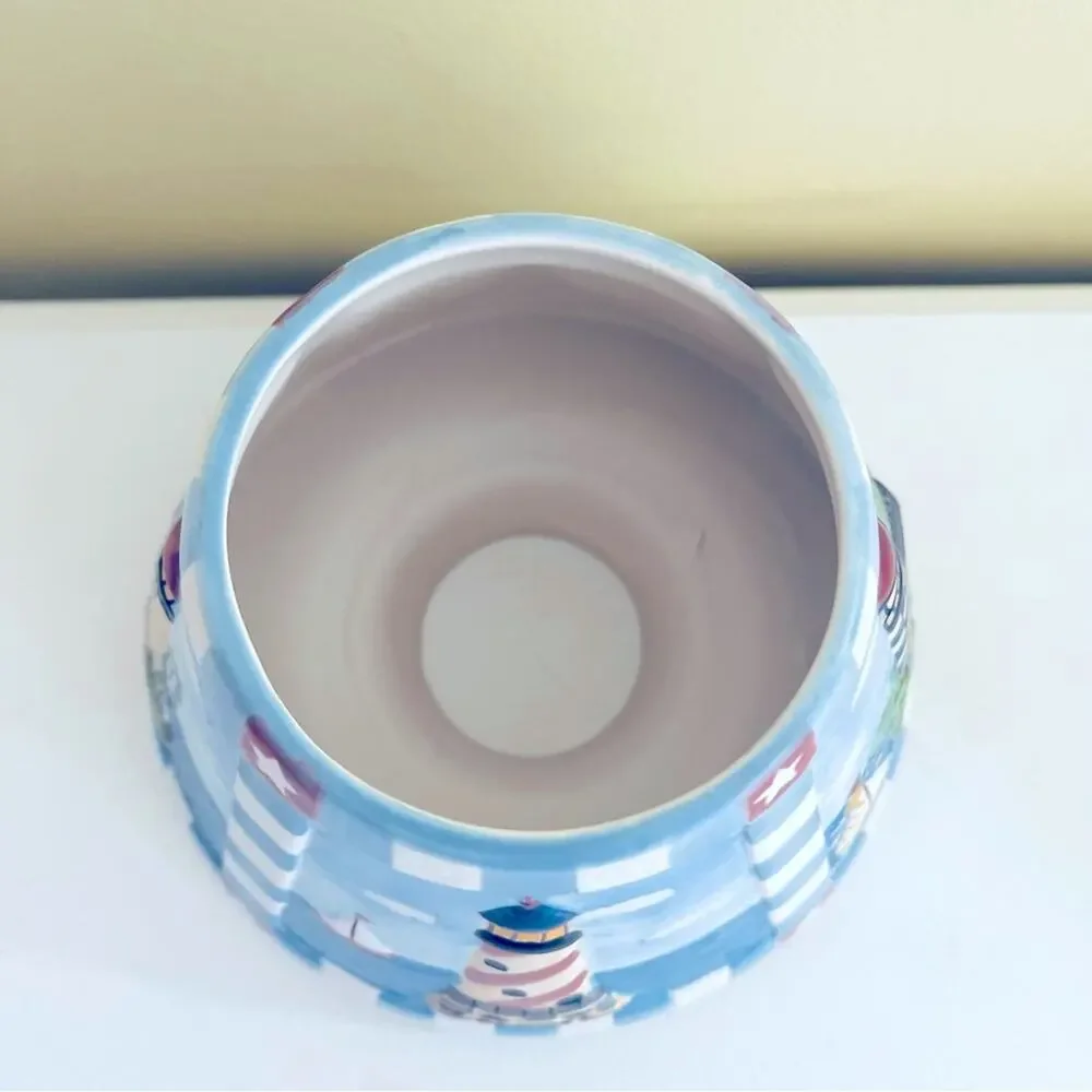 Vtg 1998 Yankee Candle Ceramic Jar Shade Topper Lighthouse Coastal Breeze
